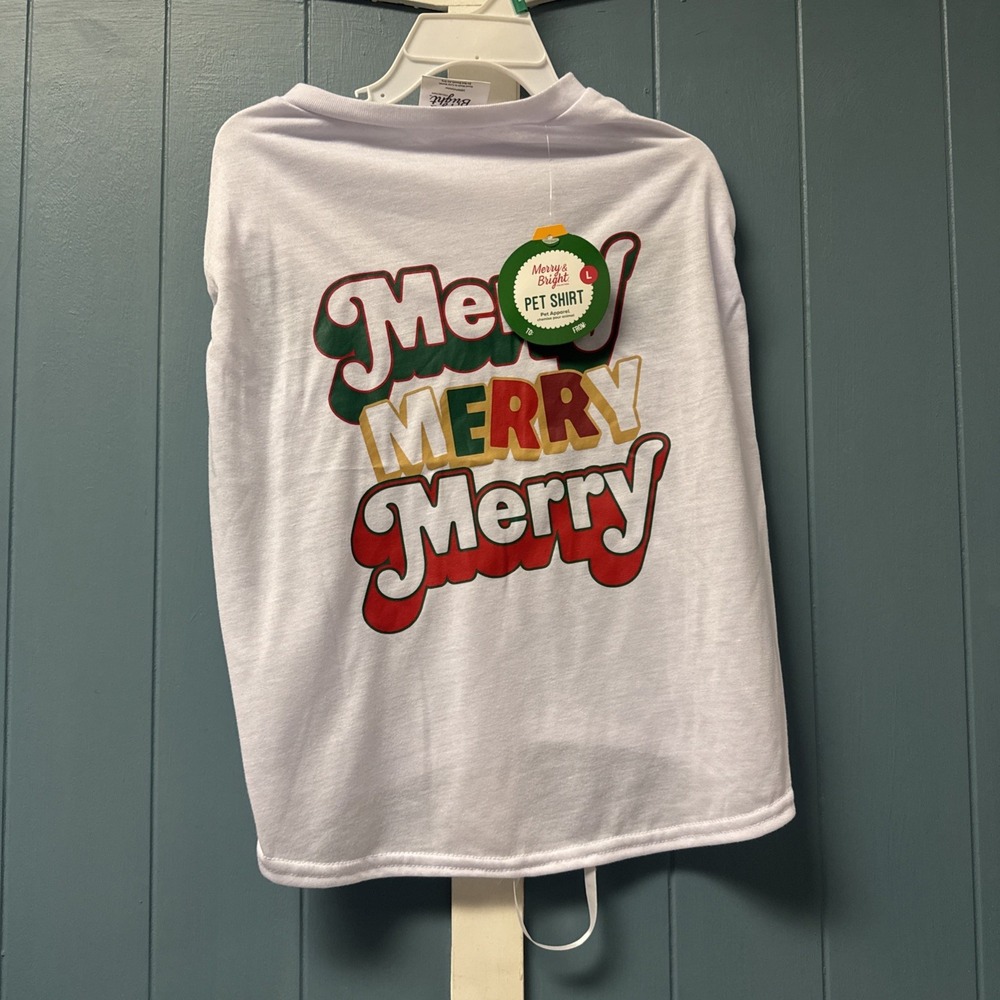 New Merry&Bright Christmas Merry‎ and Bright Dog T-Shirt Size L Large